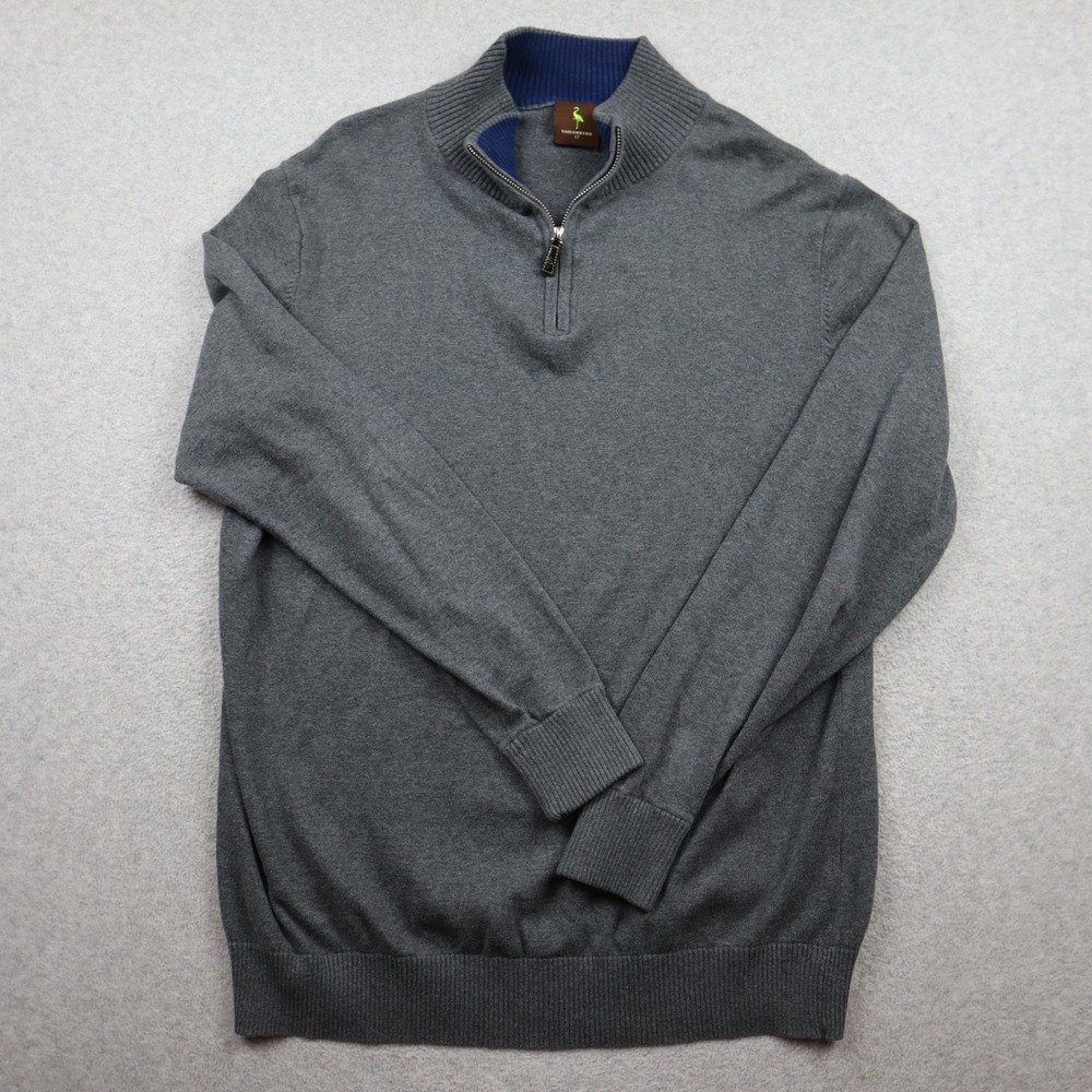 Tailorbyrd Sweater Mens LT Large Tall 1/4-Zip Pullover Gray Mock Neck Cotton